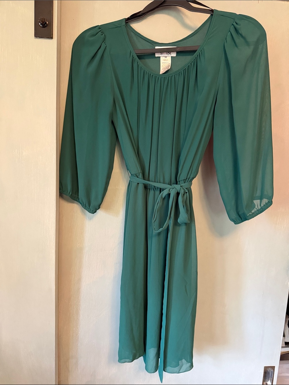 Deep Green Women's Tie-Waist Chiffon Dress